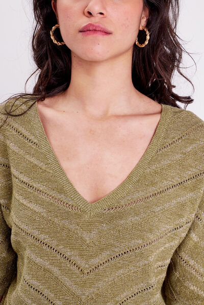 Pull manches chauves-souris vert kaki femme