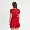Robe évasée à volants rouge femme