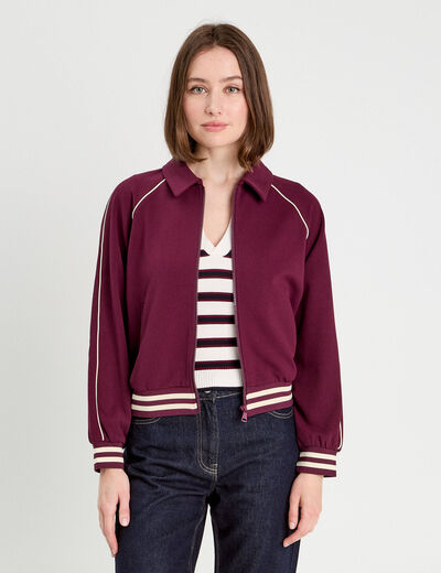 Sweat zippé manches longues prune femme
