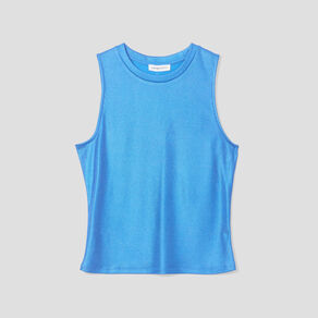 Débardeur cropped côtelé bleu femme