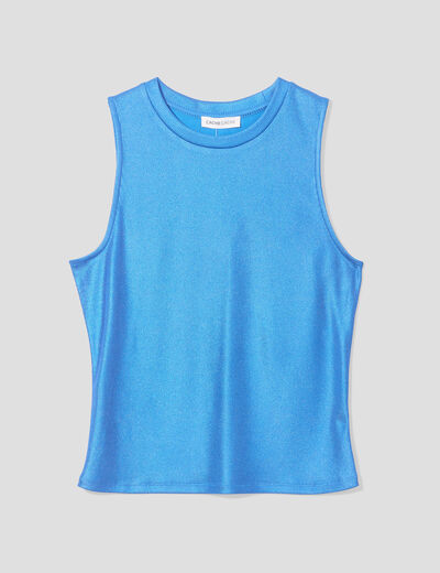 Débardeur cropped côtelé bleu femme