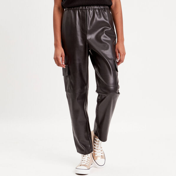 pantalon cargo simili cuir noir femme Pantalon cargo simili cuir noir femme