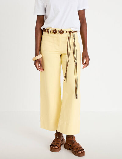 Jean wide leg cropped ceinture amovible jaune clair femme