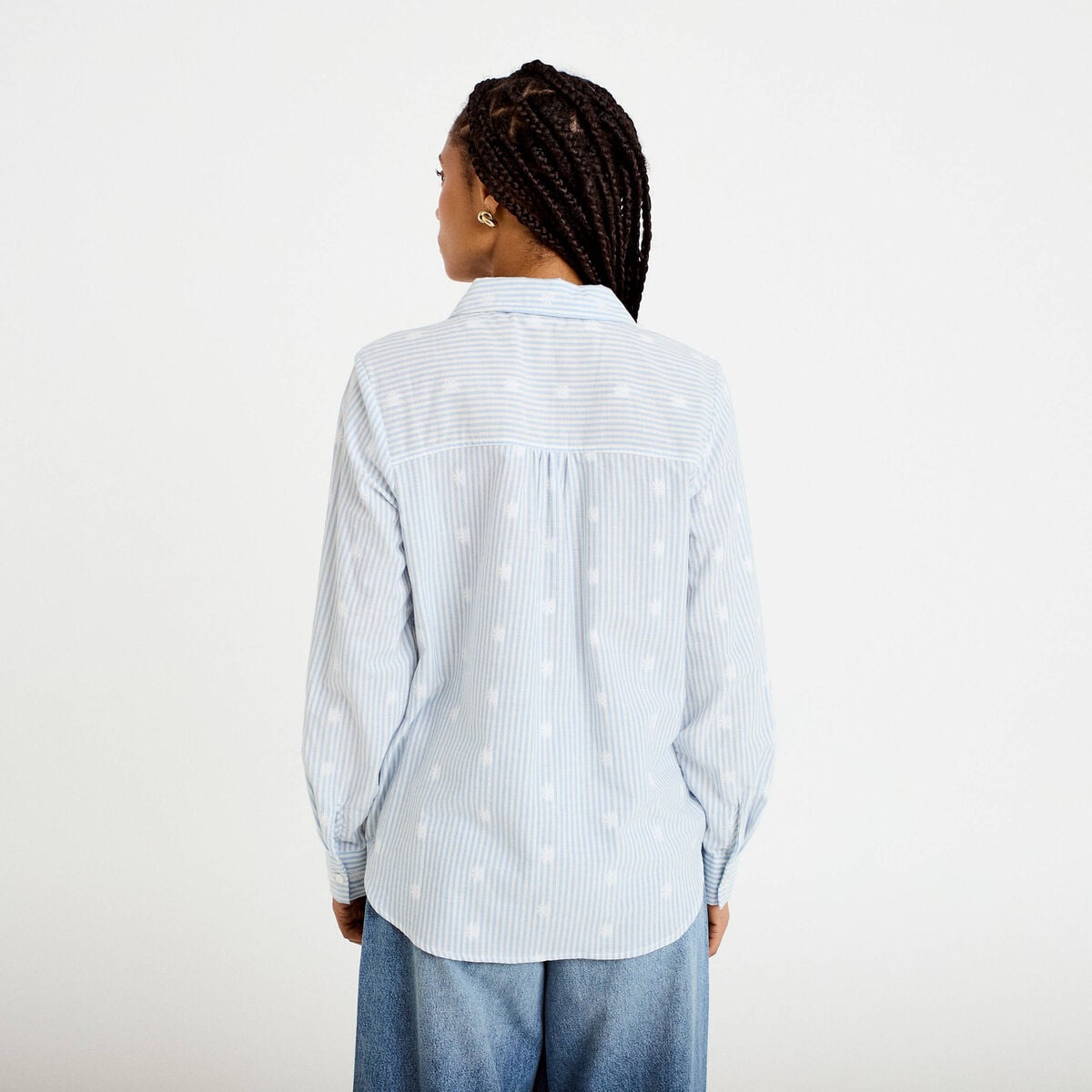 Chemise droite manches longues bleu clair femme