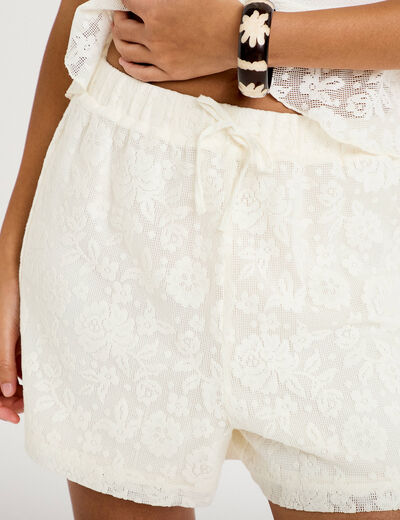 Short dentelle ecru femme