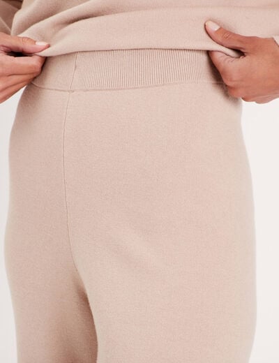Pantalon tricot jambe large sable femme