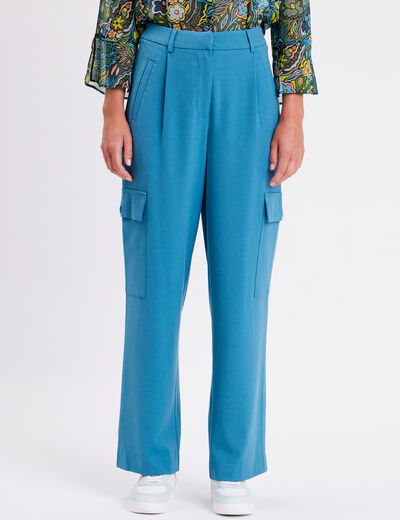 Pantalon city large cargo bleu pétrole femme