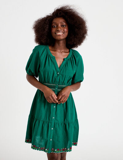 Robe courte &eacute;vas&eacute;e col am&eacute;ricain vert fonc&eacute; femme