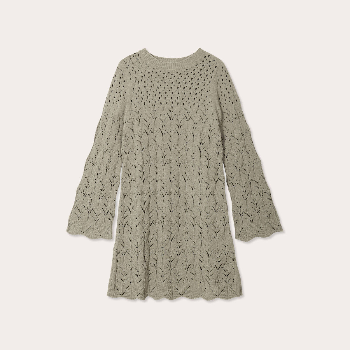 Robe tricot &eacute;vas&eacute;e ajour&eacute;e vert kaki femme