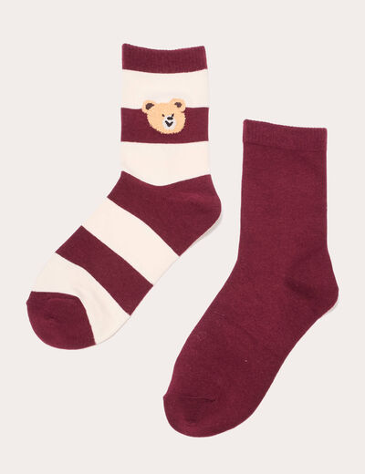 Lot 2 paires chaussettes violet foncé femme
