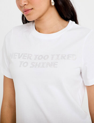 T-shirt col rond manches courtes blanc femme