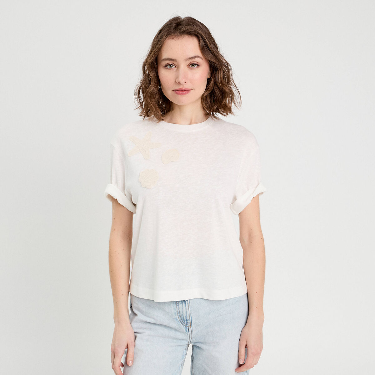 T-shirt manches courtes ecru femme