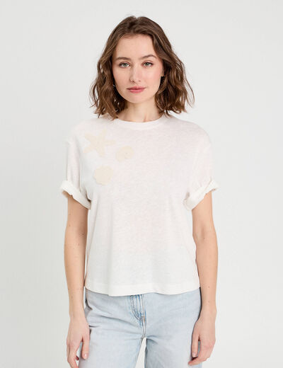 T-shirt manches courtes ecru femme