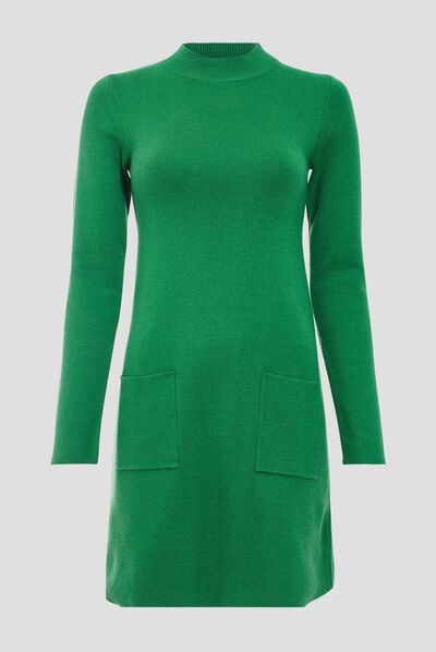 Robe pull droite avec poches vert femme