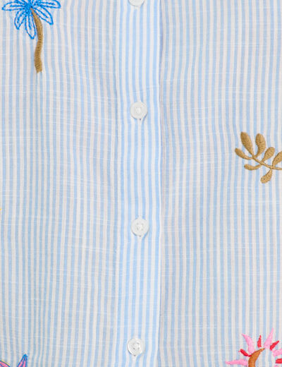 Chemise manches courtes brodée bleu femme