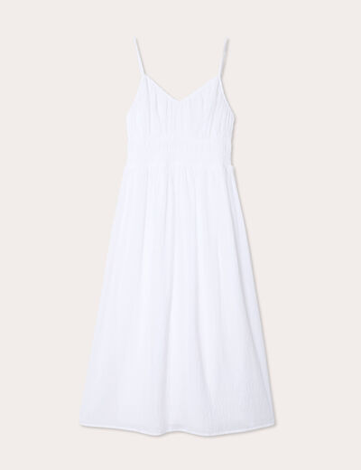 Robe midi évasée bretelles blanc femme