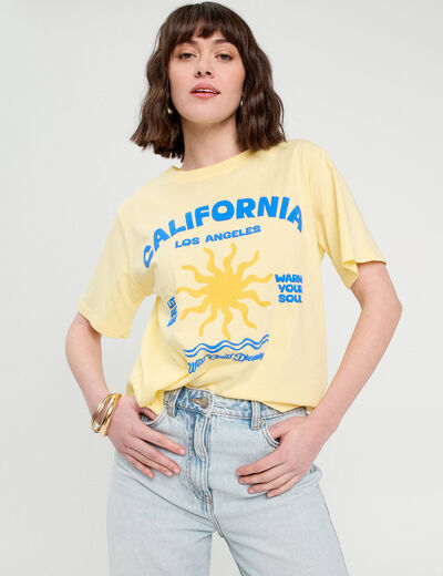 T-shirt manches courtes jaune clair femme