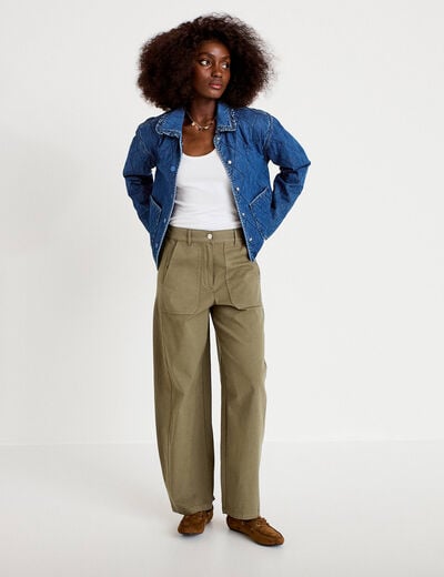 Pantalon barrel taille haute vert kaki femme