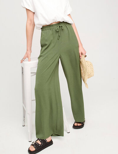 Pantalon large vert kaki femme