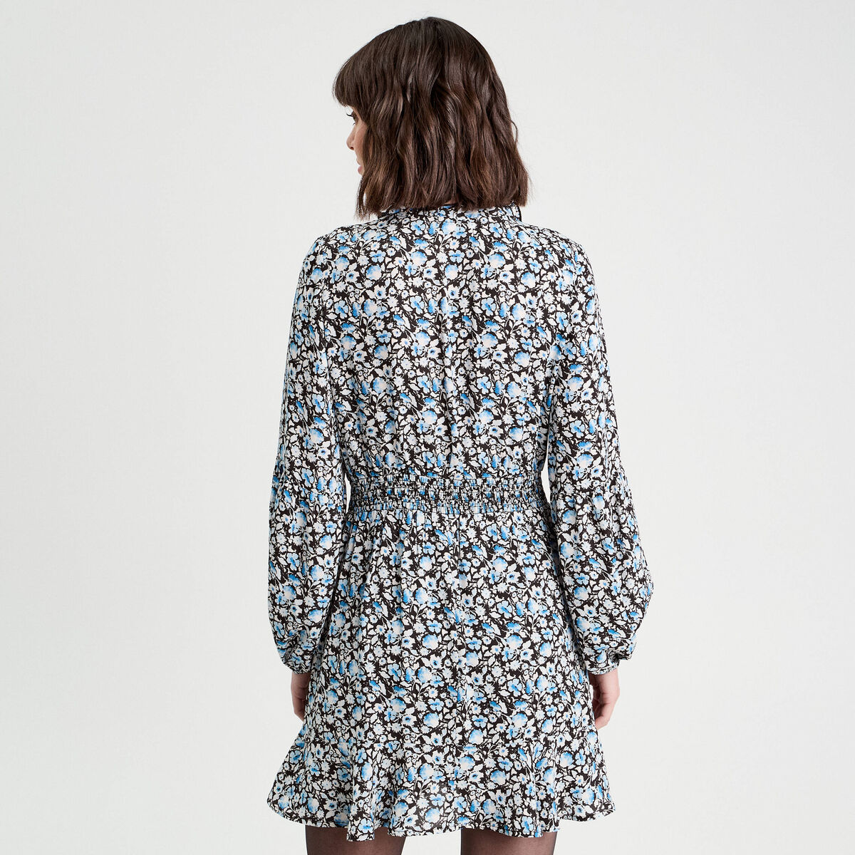Robe évasée volantée noir femme