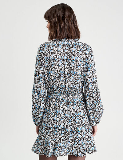 Robe évasée volantée noir femme