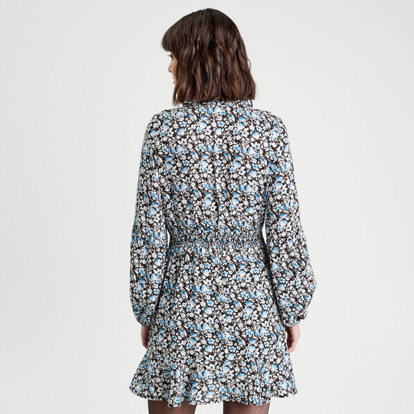 Robe évasée volantée noir femme