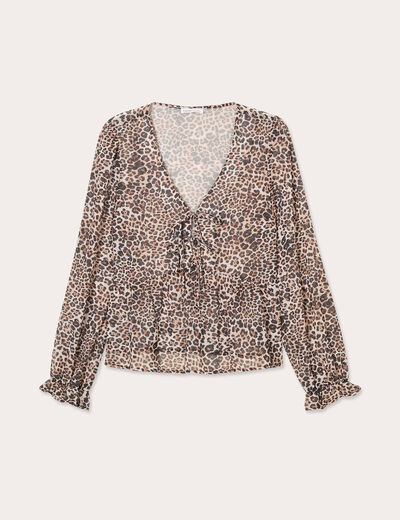 Blouse nouée manches longues multicolore femme