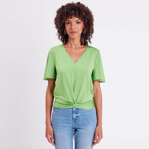 Blouse satin taille nouée vert femme