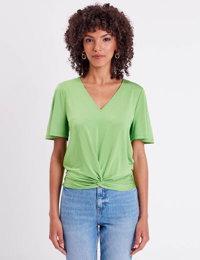 Blouse satin taille nouée vert femme