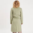 Manteau long droit ceintur&eacute; vert kaki femme