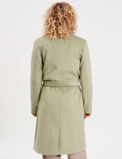 Manteau long droit ceinturé vert kaki femme