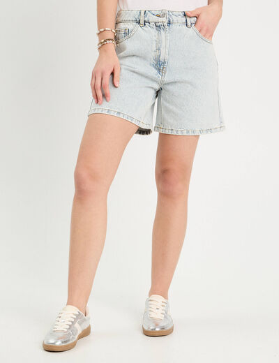 Short large en jean denim bleach femme