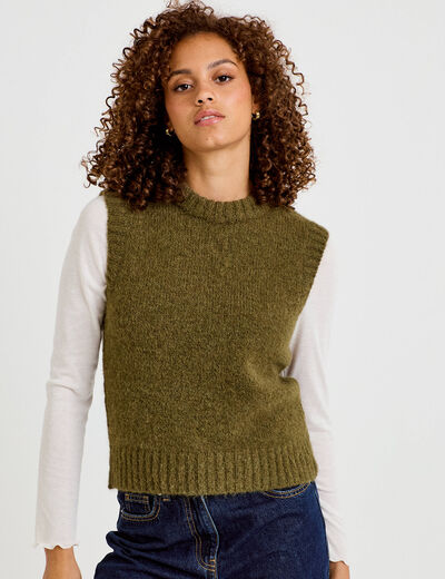 Pull sans manches vert kaki femme
