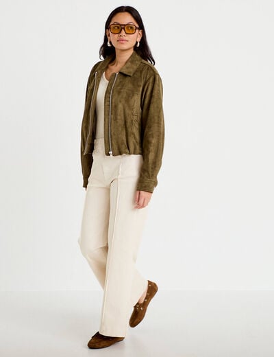 Veste effet boule oversize cropped vert kaki femme
