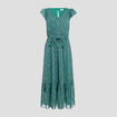 Robe longue évasée ceinturée vert femme
