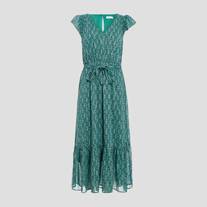 Robe longue évasée ceinturée vert femme