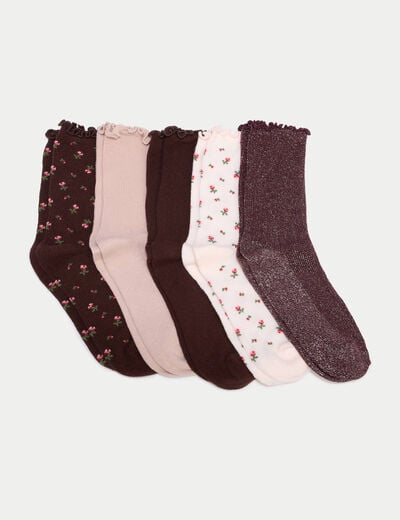 Lot 5 paires de chaussettes violet fonc&eacute; femme