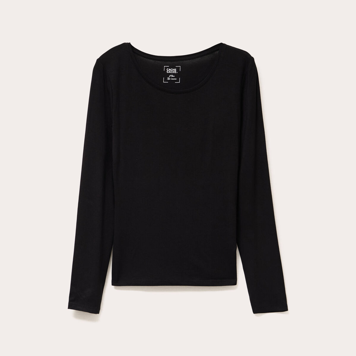 T-shirt uni &agrave; manches longues noir femme