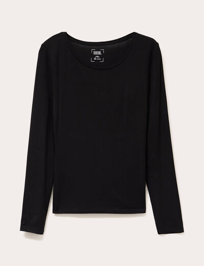 T-shirt uni à manches longues noir femme