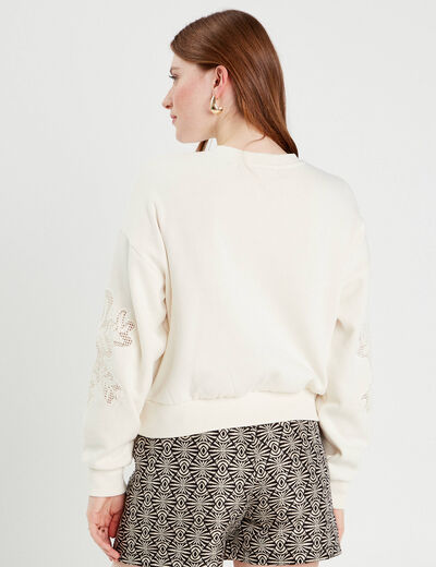 Sweat détails broderie ecru femme