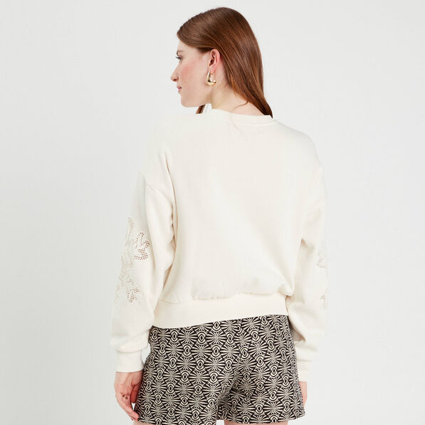 sweat details broderie ecru femme Sweat détails broderie ecru femme