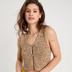 Gilet cropped sans manches beige femme
