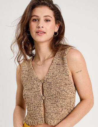 Gilet cropped sans manches beige femme