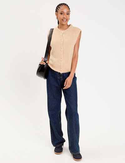 Gilet sans manches col rond beige femme