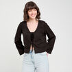 Blouse nouée mélange lin noir femme