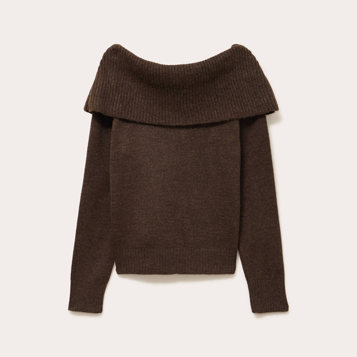 Pull col bardot &agrave; motif manches longues marron femme