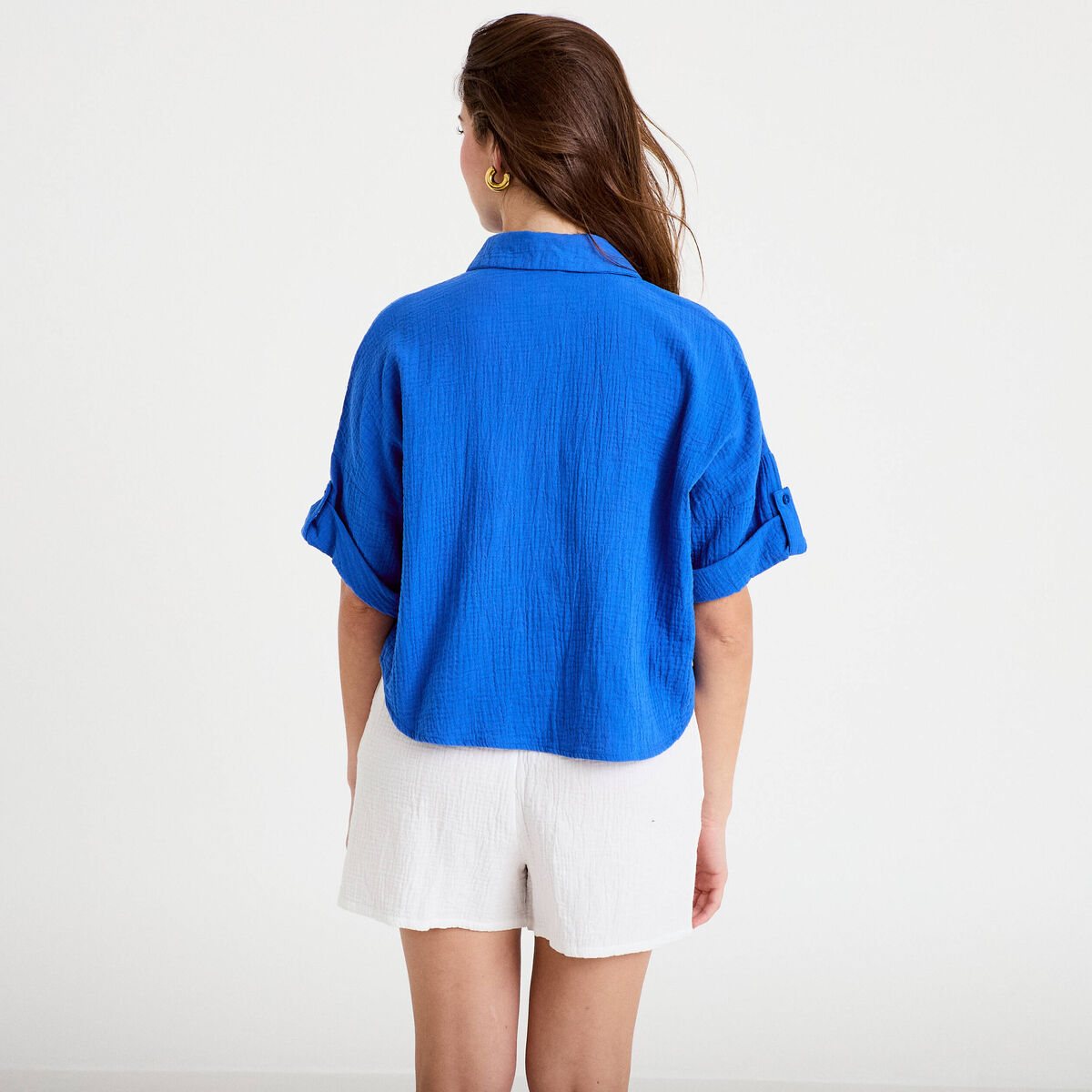 Chemise manches 3/4 bleu electrique femme