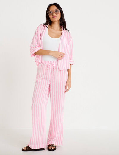 Pantalon large fluide taille standard rose femme