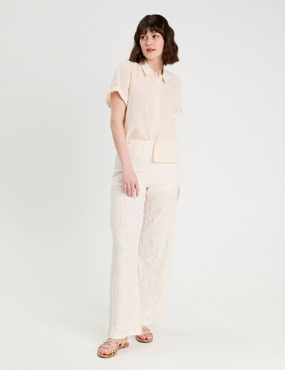 Pantalon large ajouré ecru femme