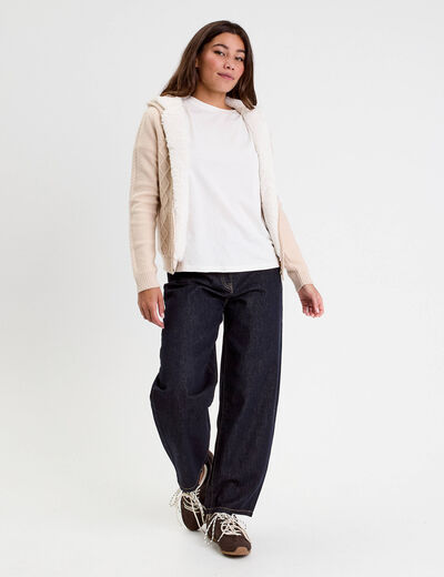 Gilet à capuche zippé beige femme